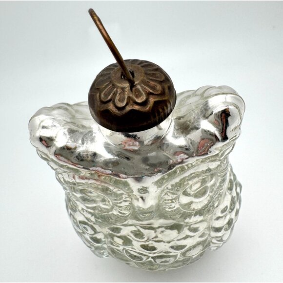 Owl Mercury Glass Ornament Kugel Style Silver Christmas 4" - Picture 5 of 8